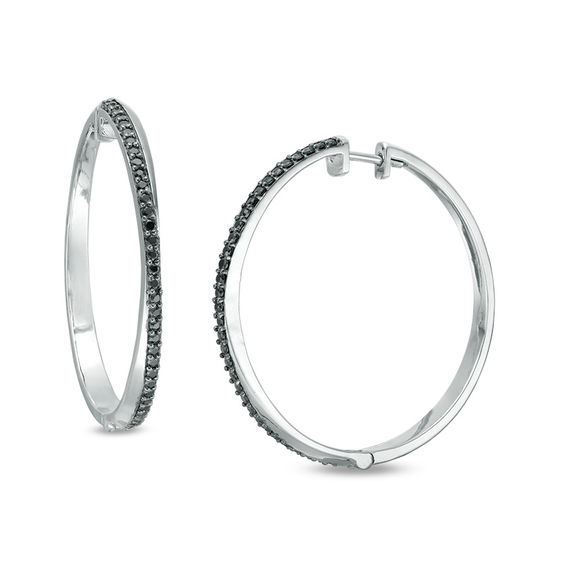 0.45 CT. T.w. Enhanced Black Diamond Crossover Hoop Earrings in