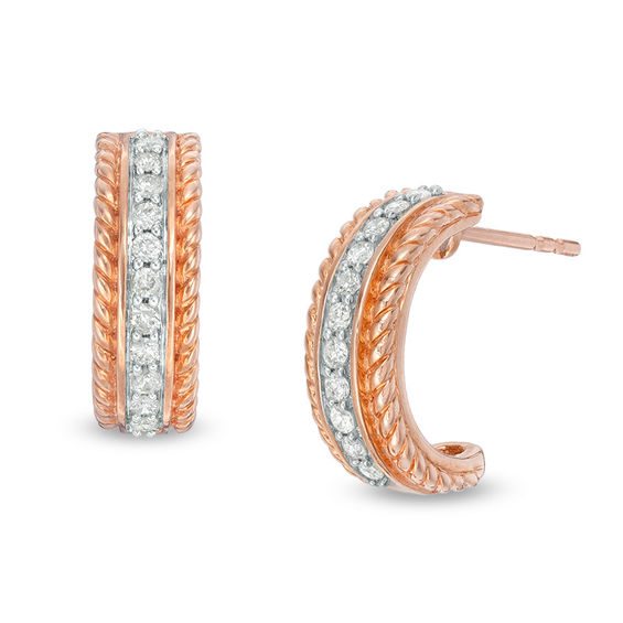 0.20 CT. T.w. Diamond Rope J-Hoop Earrings in 10K Rose Gold