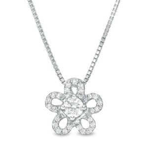 0.25 CT. T.w. Diamond Flower Pendant in 10K White Gold