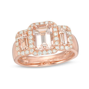 Effy™ Collection Emerald-Cut Morganite and 0.30 CT. T.w. Diamond Three