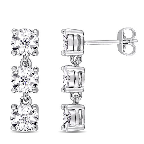 0.15 CT. T.w. Diamond Three Stone Drop Earrings in Sterling Silver