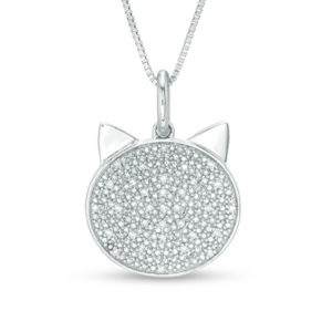 0.10 CT. T.w. Diamond Cat Face Pendant in Sterling Silver