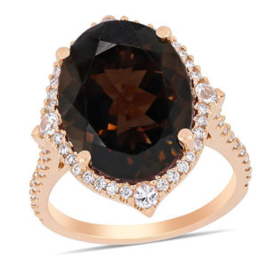 Oval Smoky Quartz, White Sapphire and 0.39 CT. T.w. Diamond Art Deco