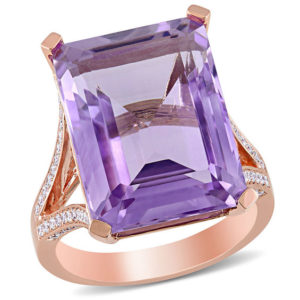Emerald-Cut Amethyst and 0.44 CT. T.w. Diamond Split Shank Ring in 14K