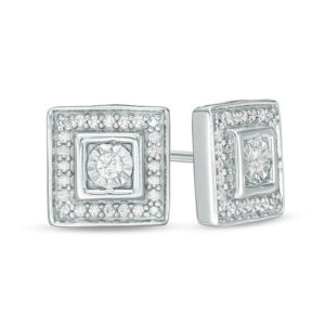 0.148 CT. T.w. Diamond Cushion Frame Stud Earrings in Sterling Silver