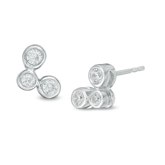 0.23 CT. T.w. Diamond Bezel-Set Three Stone Stud Earrings in Sterling