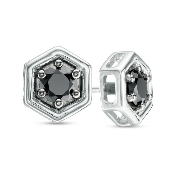 0.69 CT. T.w. Enhanced Black Diamond Solitaire Hexagon Stud Earrings
