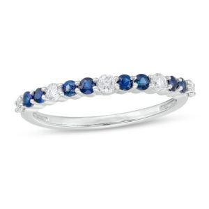 Blue Sapphire and 0.18 CT. T.w. Diamond Alternating Stackable Band in