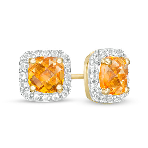 5.0mm Cushion-Cut Citrine and Lab-Created White Sapphire Frame Stud