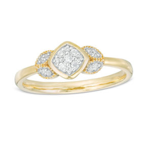 0.085 CT. T.w. Composite Diamond Petal-Sides Vintage-Style Ring in 10K