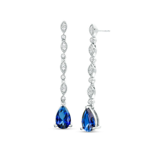 Pear-Shaped Lab-Created Blue and White Sapphire Marquise Frame Line