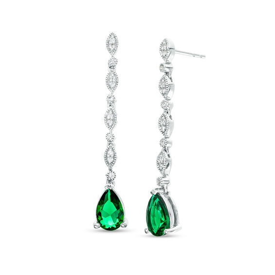 Pear-Shaped Lab-Created Emerald and White Sapphire Marquise Frame Line