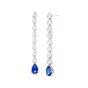 Pear-Shaped Lab-Created Blue and White Sapphire Line Drop Earrings in