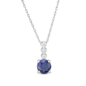 6.0mm Lab-Created Blue and White Sapphire Trio Linear Drop Pendant in