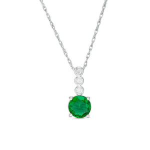 6.0mm Lab-Created Emerald and White Sapphire Trio Linear Drop Pendant