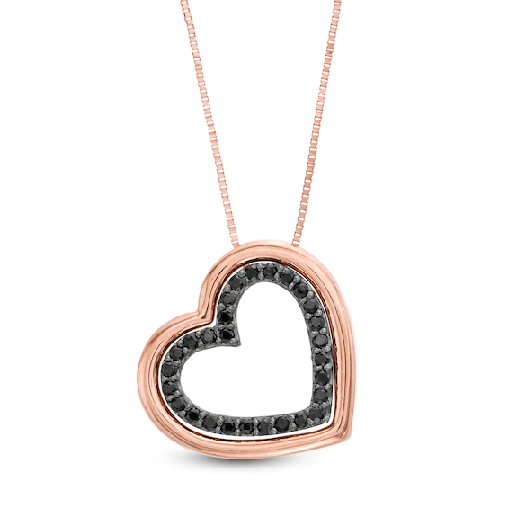 0.18 CT. T.w. Enhanced Black Diamond Tilted Heart Outline Pendant in