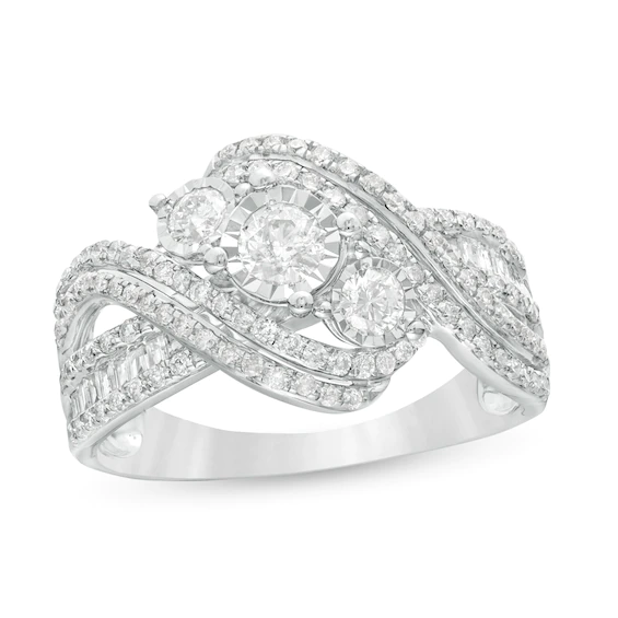 1.00 CT. T.w. Diamond Past Present Future® Bypass Engagement Ring in