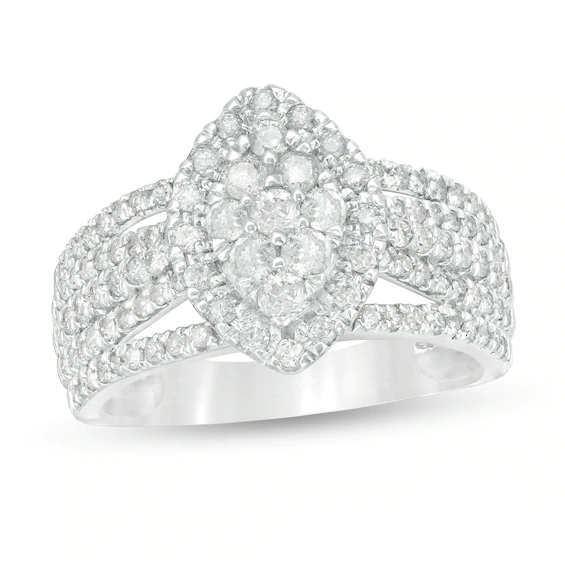 0.95 CT. T.w. Composite Diamond Marquise-Shaped Frame Multi-Row Ring