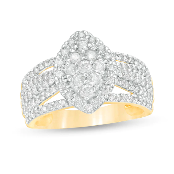 0.95 CT. T.w. Composite Diamond Marquise-Shaped Frame Multi-Row Ring