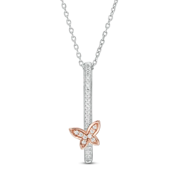 0.065 CT. T.w. Diamond Butterfly Pendant in Sterling Silver and 10K