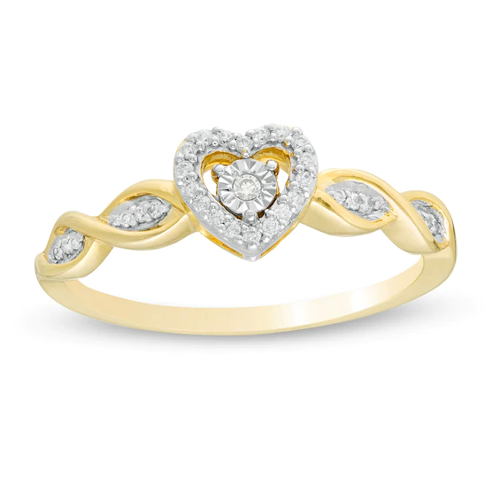 0.10 CT. T.w. Diamond Heart-Shaped Frame Twist Promise Ring in 10K