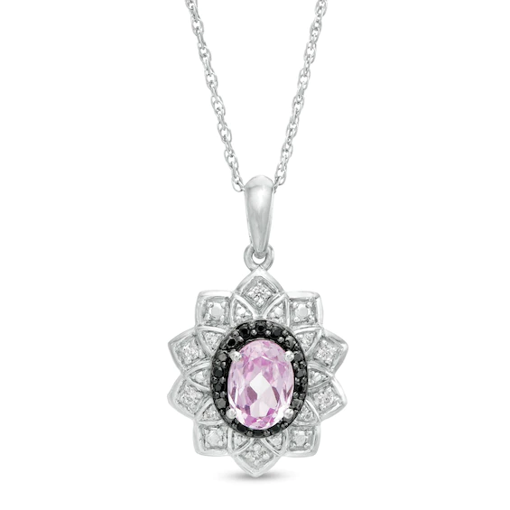 Oval Lab-Created Pink Sapphire and 0.085 CT. T.w. White and Black