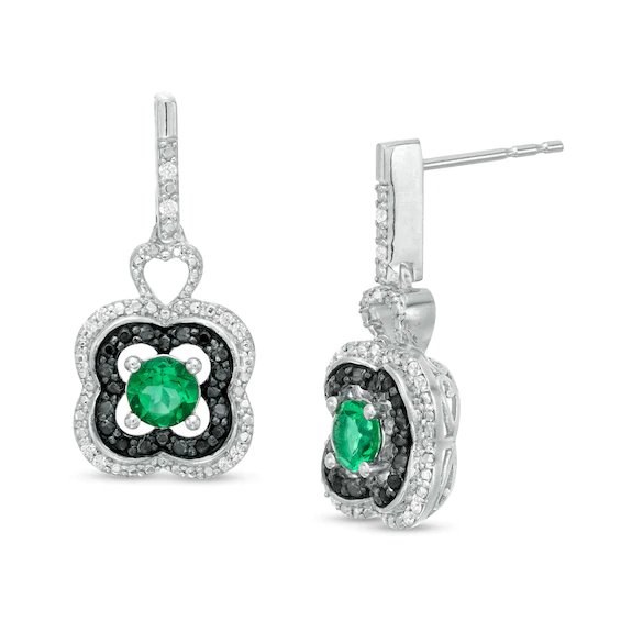 4.0mm Lab-Created Emerald and 0.115 CT. T.w. White and Enhanced Black