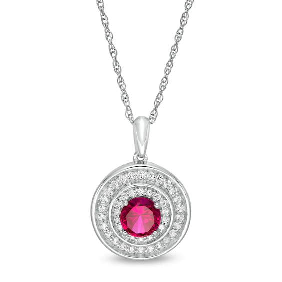 6.0mm Lab-Created Ruby and White Sapphire Double Frame Pendant in