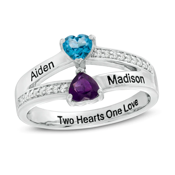 4.0mm Simulated Birthstone and Lab-Created White Sapphire Double Heart