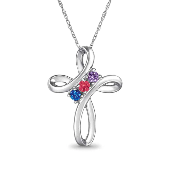 Mother's Birthstone Loop Cross Pendant by ArtCarved in Sterling Silver