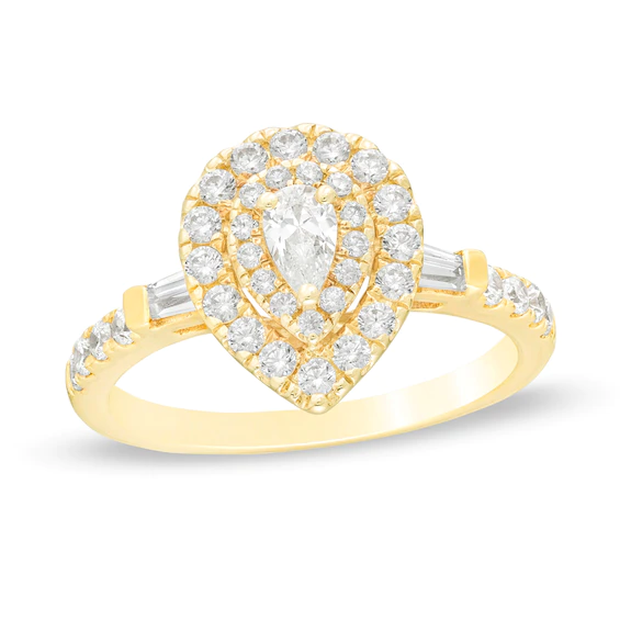 0.69 CT. T.w. Pear-Shaped Diamond Double Frame Engagement Ring in 14K