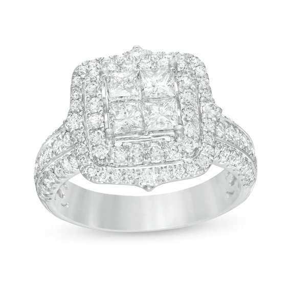 1.65 CT. T.w. Quad Princess-Cut Diamond Double Frame Engagement Ring