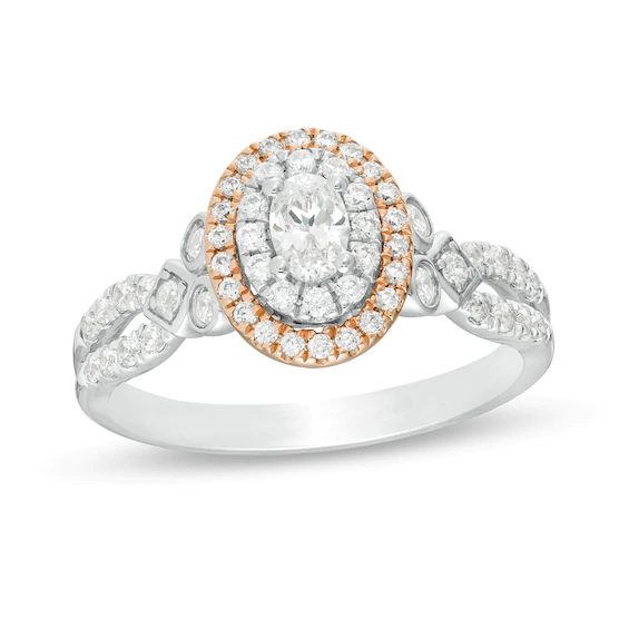 0.58 CT. T.w. Oval Diamond Double Frame Tri-Sides Engagement Ring in