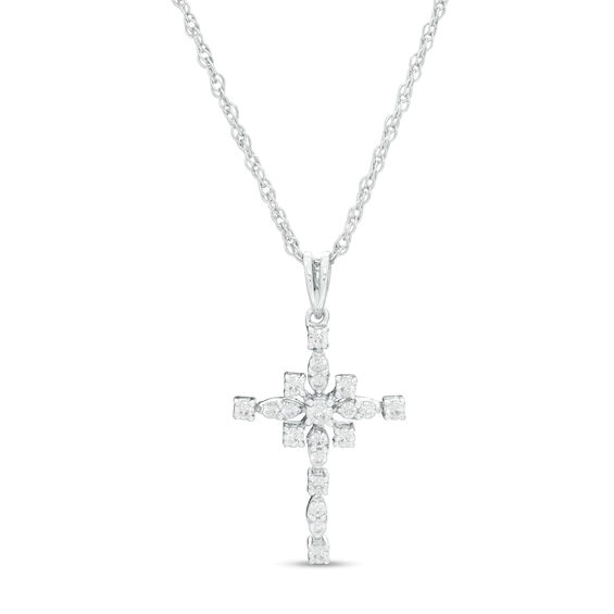 0.23 CT. T.w. Diamond Art Deco Cross Pendant in 10K White Gold