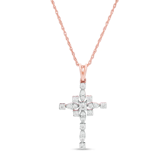 0.23 CT. T.w. Diamond Art Deco Cross Pendant in 10K Rose Gold