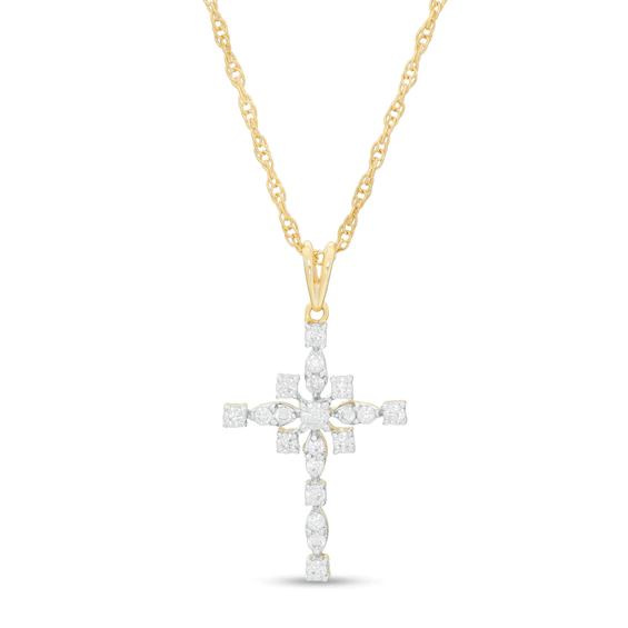 0.23 CT. T.w. Diamond Art Deco Cross Pendant in 10K Gold