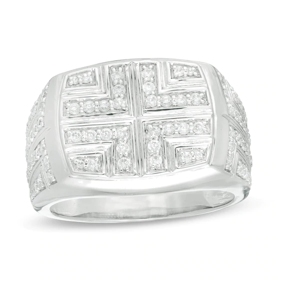 Men's 0.80 CT. T.w. Diamond Bold Cross Signet Ring in 10K White Gold