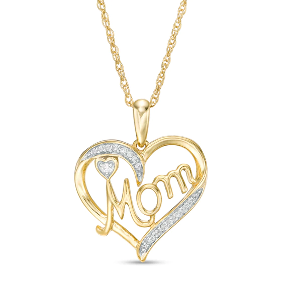 0.04 CT. T.w. Diamond Heart "Mom" Pendant in 10K Gold