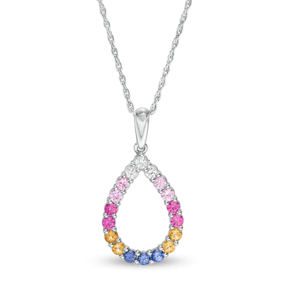 Lab-Created Multi-Colour Sapphire Teardrop Pendant in Sterling Silver