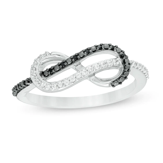 0.13 CT. T.w. Enhanced Black and White Diamond Double Row Infinity