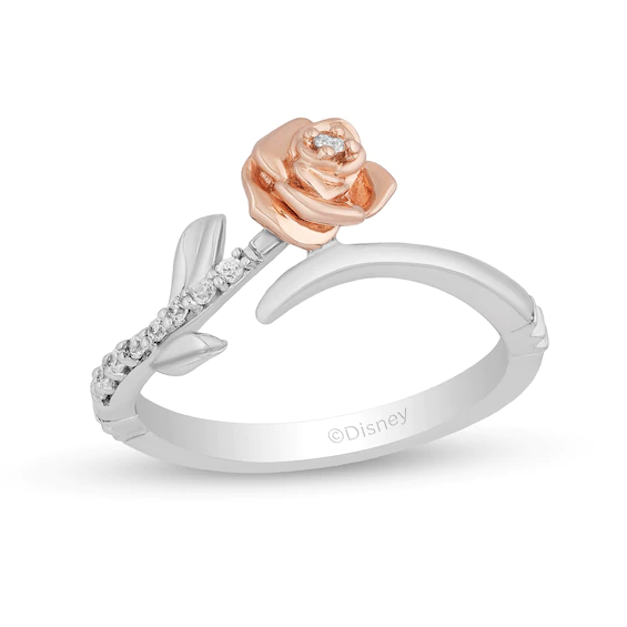 Enchanted Disney Belle 0.085 CT. T.w. Diamond Rose Bypass Ring in