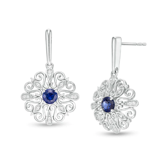 4.0mm Lab-Created Blue Sapphire and 0.04 CT. T.w. Diamond Filigree