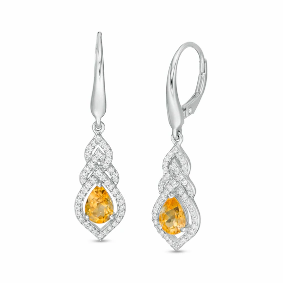 Pear-Shaped Citrine and Lab-Created White Sapphire Interwoven Drop