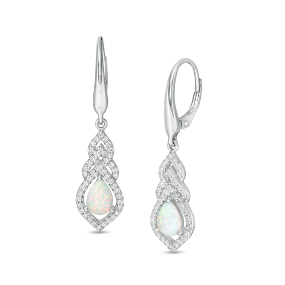 Pear-Shaped Lab-Created Opal and White Sapphire Interwoven Drop
