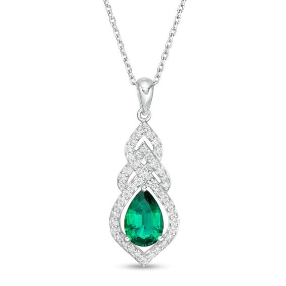 Pear-Shaped Lab-Created Emerald and White Sapphire Interwoven Drop