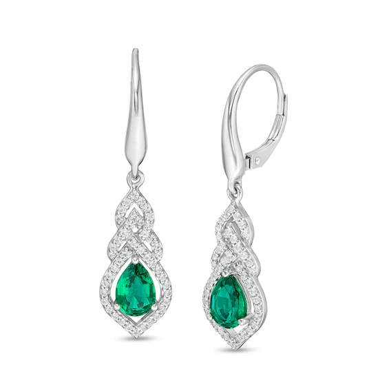 Pear-Shaped Lab-Created Emerald and White Sapphire Interwoven Drop