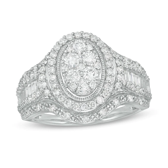 1.00 CT. T.w. Composite Oval Diamond Frame Multi-Row Engagement Ring