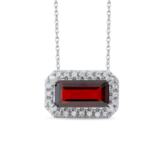 Sideways Emerald-Cut Garnet and White Lab-Created Sapphire Octagonal