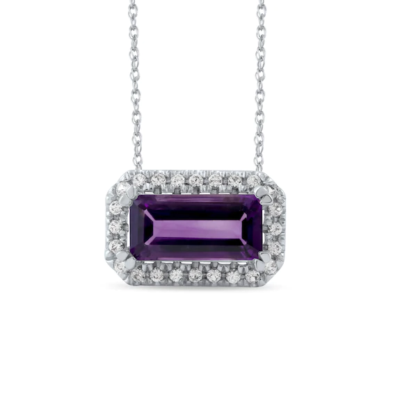 Sideways Emerald-Cut Amethyst and White Lab-Created Sapphire Octagonal