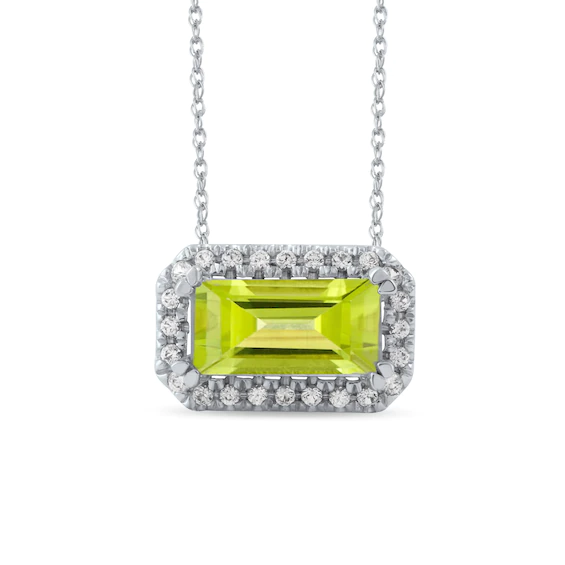 Sideways Emerald-Cut Peridot and White Lab-Created Sapphire Octagonal